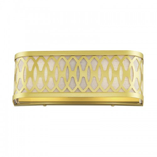 Livex Lighting Vistaview 2 Light Soft Gold ADA Sconce with Hand Crafted Oatmeal Color Fabric Hardback Shade 53430-33