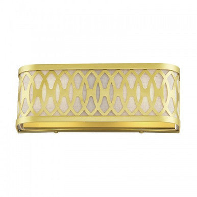 Livex Lighting Vistaview 2 Light Soft Gold ADA Sconce with Hand Crafted Oatmeal Color Fabric Hardback Shade 53430-33