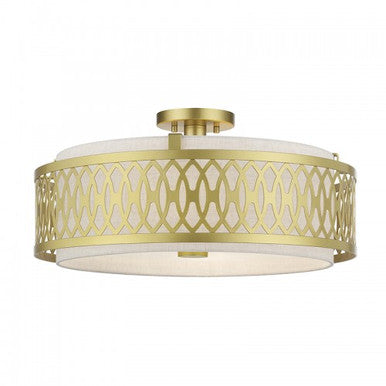 Livex Lighting Vistaview 4 Light Soft Gold Extra Large Semi-Flush with Hand Crafted Oatmeal Color Fabric Hardback Shade 53433-33