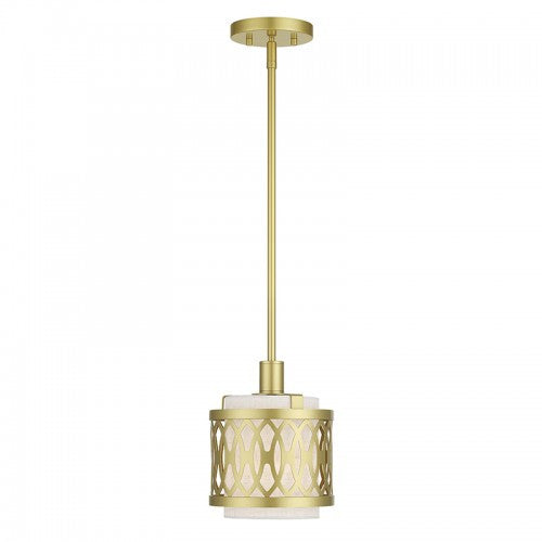 Livex Lighting Vistaview 1 Light Soft Gold Mini Pendant with Hand Crafted Oatmeal Color Fabric Hardback Shade 53439-33