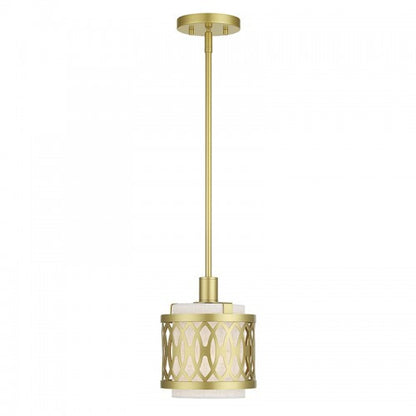 Livex Lighting Vistaview 1 Light Soft Gold Mini Pendant with Hand Crafted Oatmeal Color Fabric Hardback Shade 53439-33