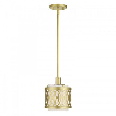 Livex Lighting Vistaview 1 Light Soft Gold Mini Pendant with Hand Crafted Oatmeal Color Fabric Hardback Shade 53439-33