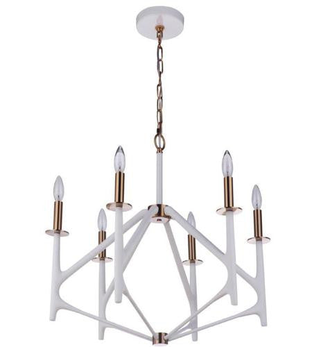 Craftmade The Reserve 6 Light Chandelier in Matte White/Satin Brass in Matte White / Satin Brass 55526-MWWSB