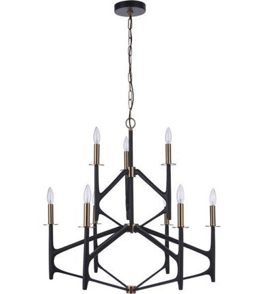 Craftmade The Reserve 2-Tier 9 Light Chandelier in Flat Black/Satin Brass 55529-FBSB