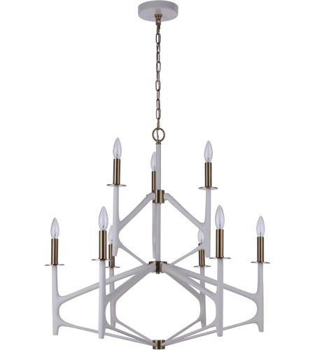 Craftmade The Reserve 2-Tier 9 Light Chandelier in Matte White / Satin Brass 55529-MWWSB