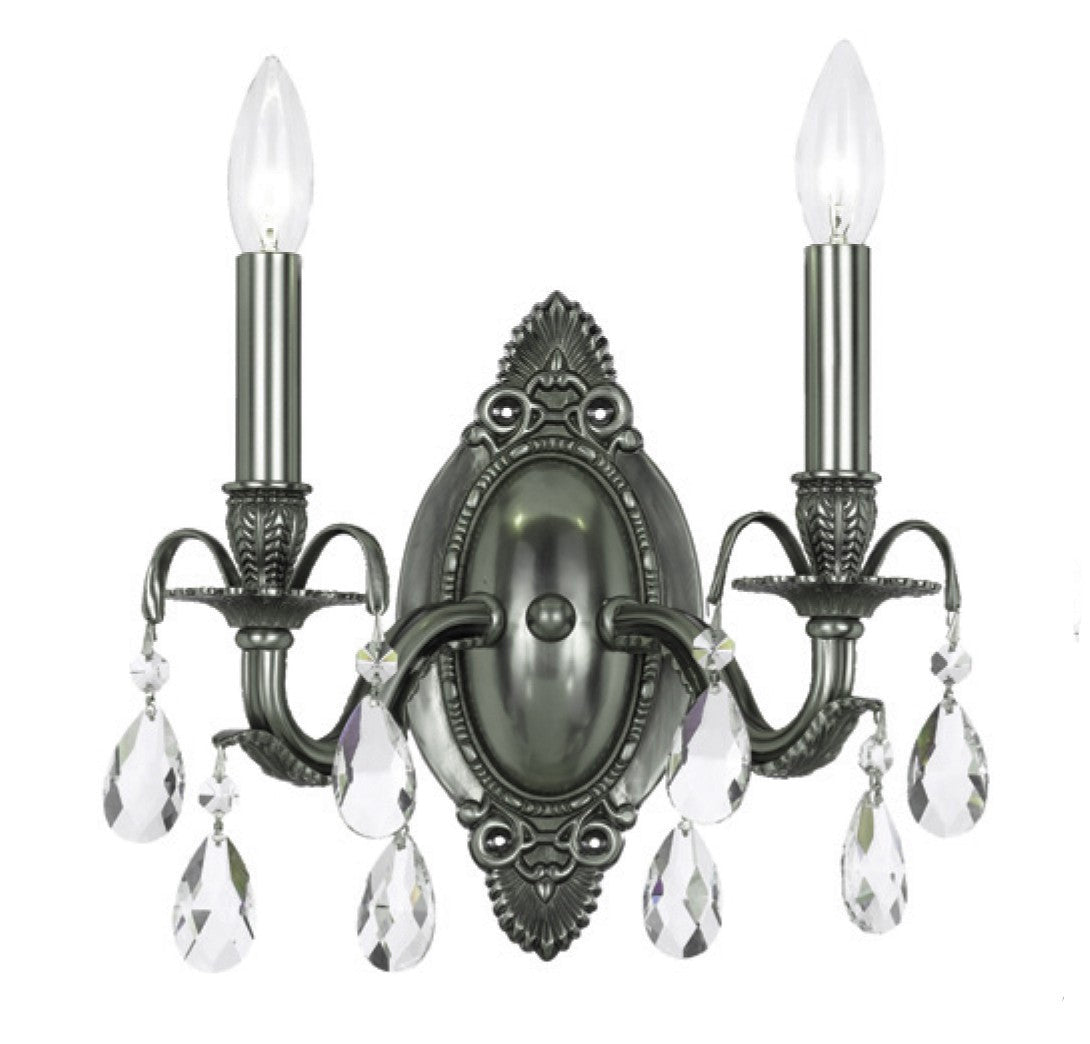 Crystorama Dawson 2 Light Hand Cut Crystal Pewter Wall Mount 5562-PW-CL-MWP