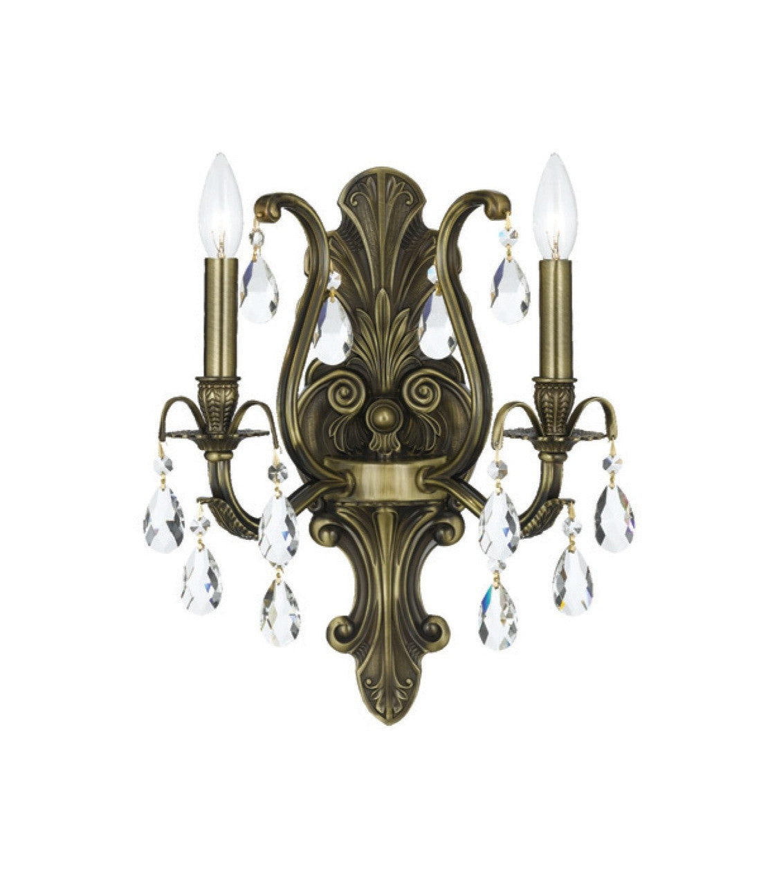 Crystorama Dawson 2 Light Hand Cut Crystal Antique Brass Wall Mount 5563-AB-CL-MWP