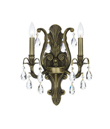 Crystorama Dawson 2 Light Hand Cut Crystal Antique Brass Wall Mount 5563-AB-CL-MWP