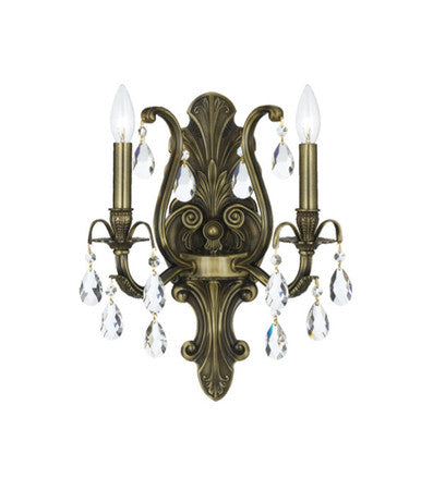 Crystorama Dawson 2 Light Spectra Crystal Antique Brass Wall Mount 5563-AB-CL-SAQ