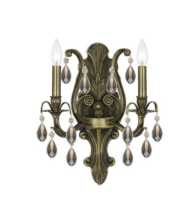 Crystorama Dawson 2 Light Golden Teak Crystal Antique Brass Wall Mount 5563-AB-GT-MWP