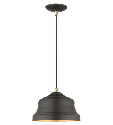 Livex Lighting Endicott Collection 1 Light Bronze Bell Pendant with Gold Finish Inside 55902-07