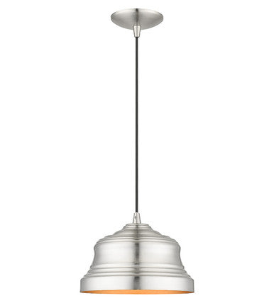 Livex Lighting Endicott Collection 1 Light Brushed Nickel Bell Pendant with Gold Finish Inside 55902-91