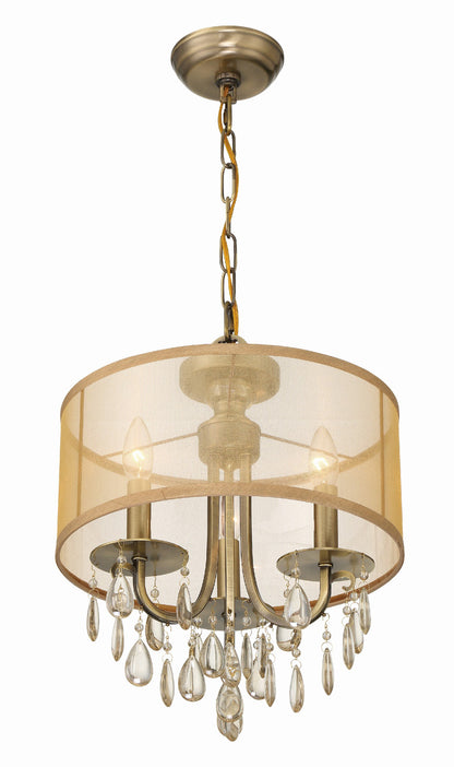 Crystorama Hampton 3 Light Antique Brass Etruscan Crystal Drum Shade Mini Chandelier 5623-AB