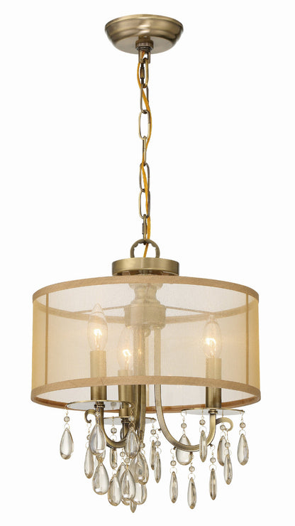 Crystorama Hampton 3 Light Antique Brass Etruscan Crystal Drum Shade Mini Chandelier 5623-AB