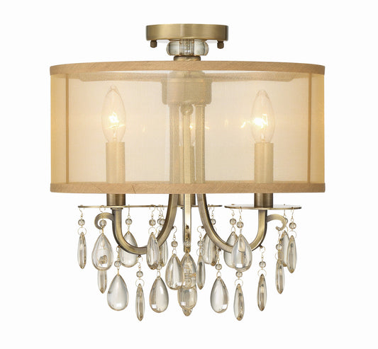 Crystorama Hampton 3 Light Antique Brass Etruscan Crystal Drum Shade Ceiling Mount 5623-AB_CEILING