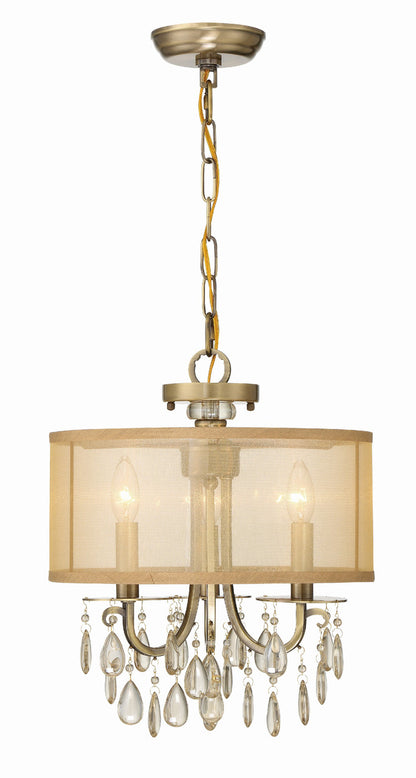 Crystorama Hampton 3 Light Antique Brass Etruscan Crystal Drum Shade Mini Chandelier 5623-AB