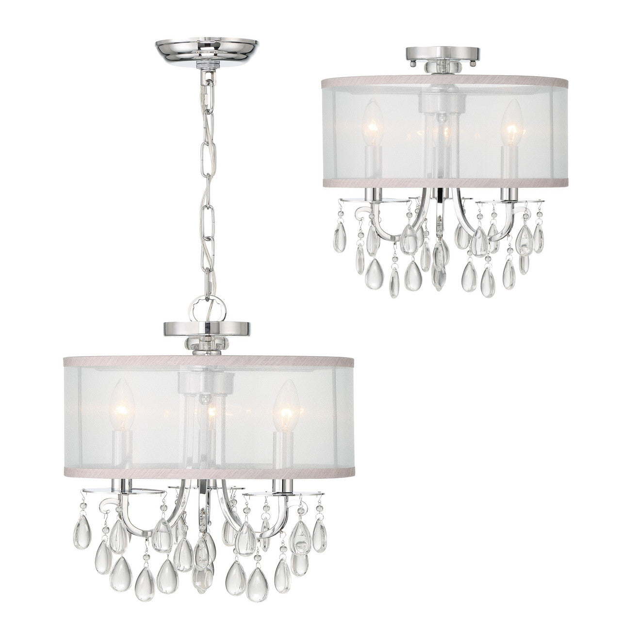 Crystorama Hampton 3 Light Polished Chrome Clear Crystal Drum Shade Mini Chandelier 5623-CH