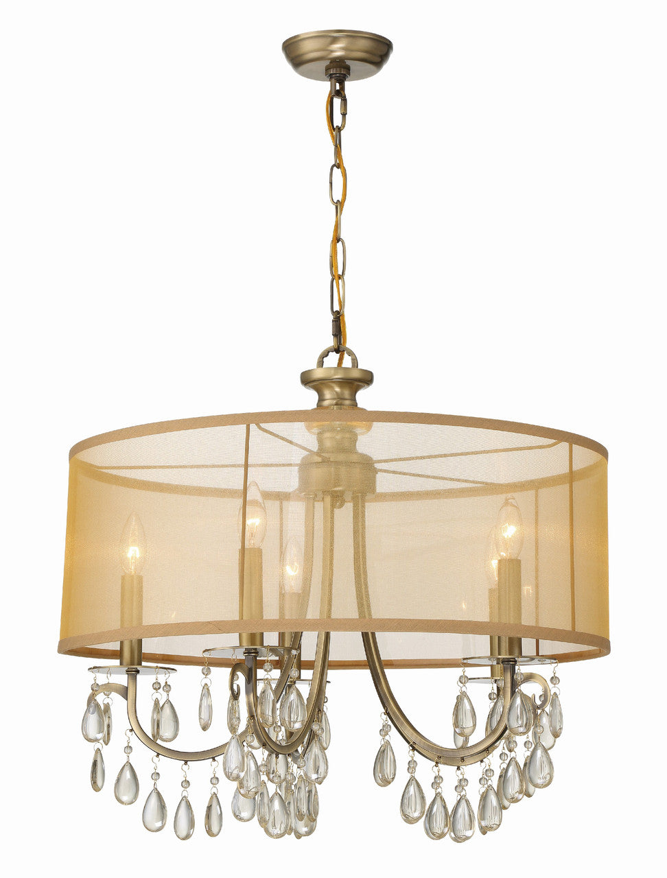 Crystorama Hampton 5 Light Drum Shade Antique Brass Chandelier 5625-AB