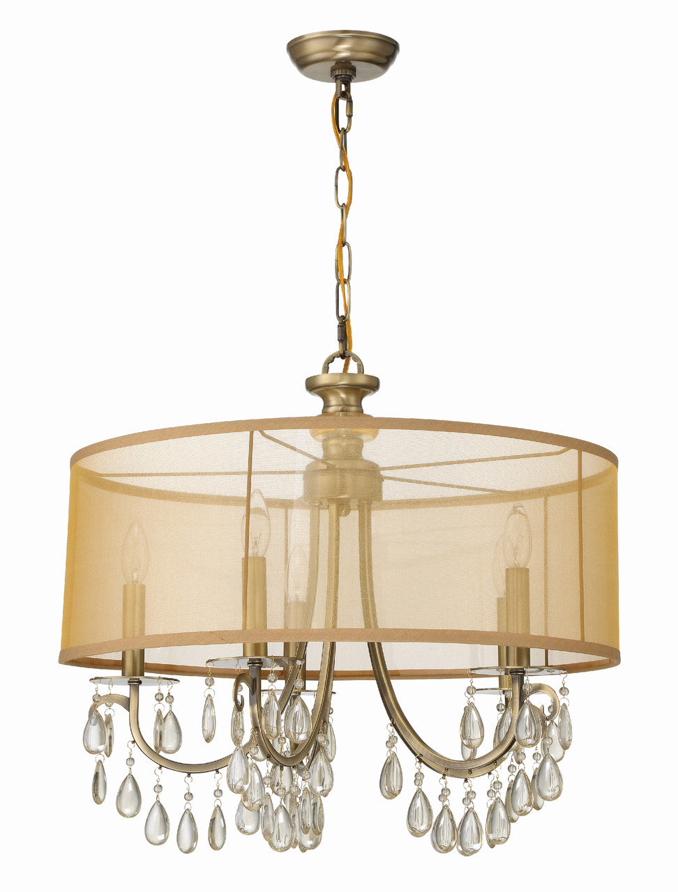 Crystorama Hampton 5 Light Drum Shade Antique Brass Chandelier 5625-AB