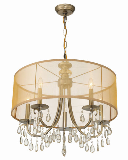 Crystorama Hampton 5 Light Drum Shade Antique Brass Chandelier 5625-AB