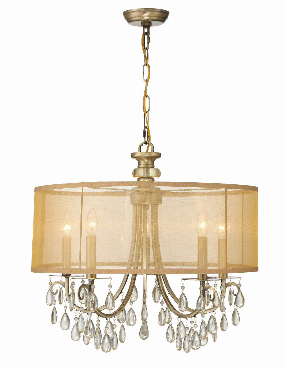 Crystorama Hampton 5 Light Drum Shade Antique Brass Chandelier 5625-AB