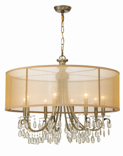 Crystorama Hampton 8 Light Drum Shade Antique Brass Chandelier 5628-AB