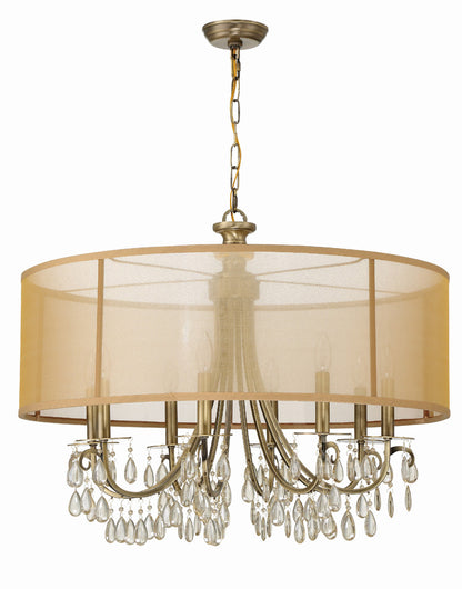 Crystorama Hampton 8 Light Drum Shade Antique Brass Chandelier 5628-AB