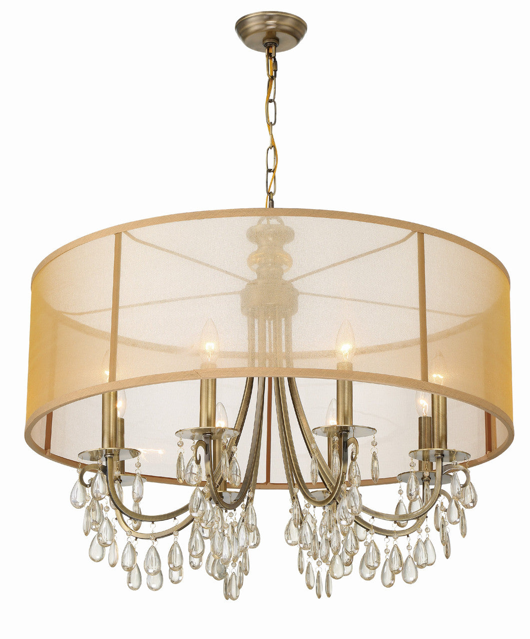 Crystorama Hampton 8 Light Drum Shade Antique Brass Chandelier 5628-AB