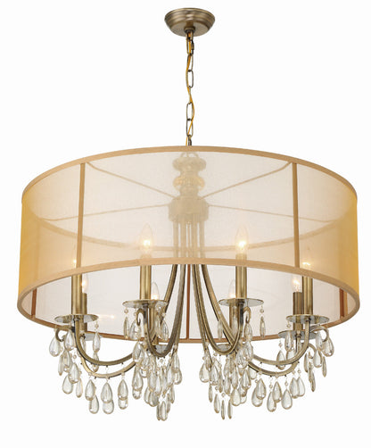 Crystorama Hampton 8 Light Drum Shade Antique Brass Chandelier 5628-AB