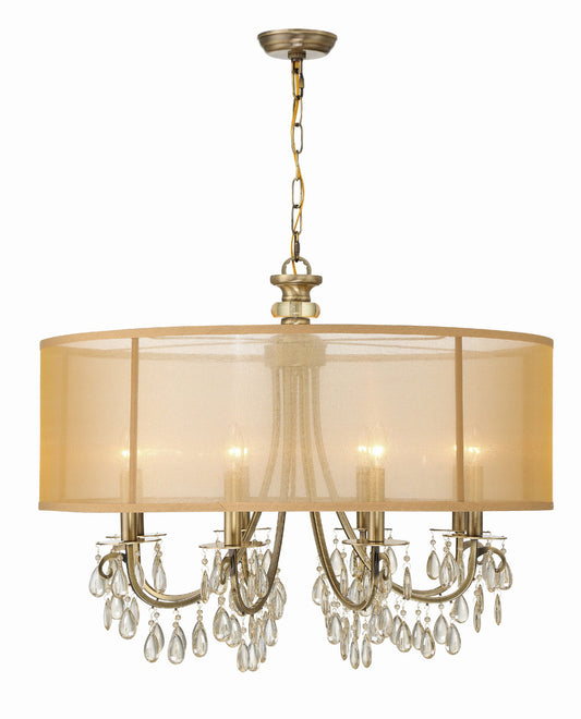 Crystorama Hampton 8 Light Drum Shade Antique Brass Chandelier 5628-AB