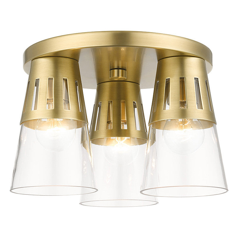 Livex Lighting Bennington Collection 3 Light Natural Brass Flush Mount 56454-08