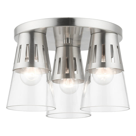 Livex Lighting Bennington Collection 3 Light Brushed Nickel Flush Mount 56454-91