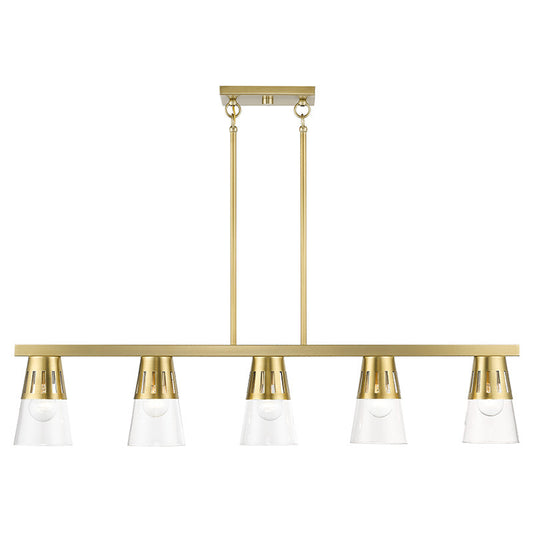 Livex Lighting Bennington Collection 5 Light Natural Brass Large Linear Chandelier 56455-08