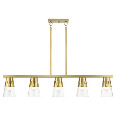 Livex Lighting Bennington Collection 5 Light Natural Brass Large Linear Chandelier 56455-08