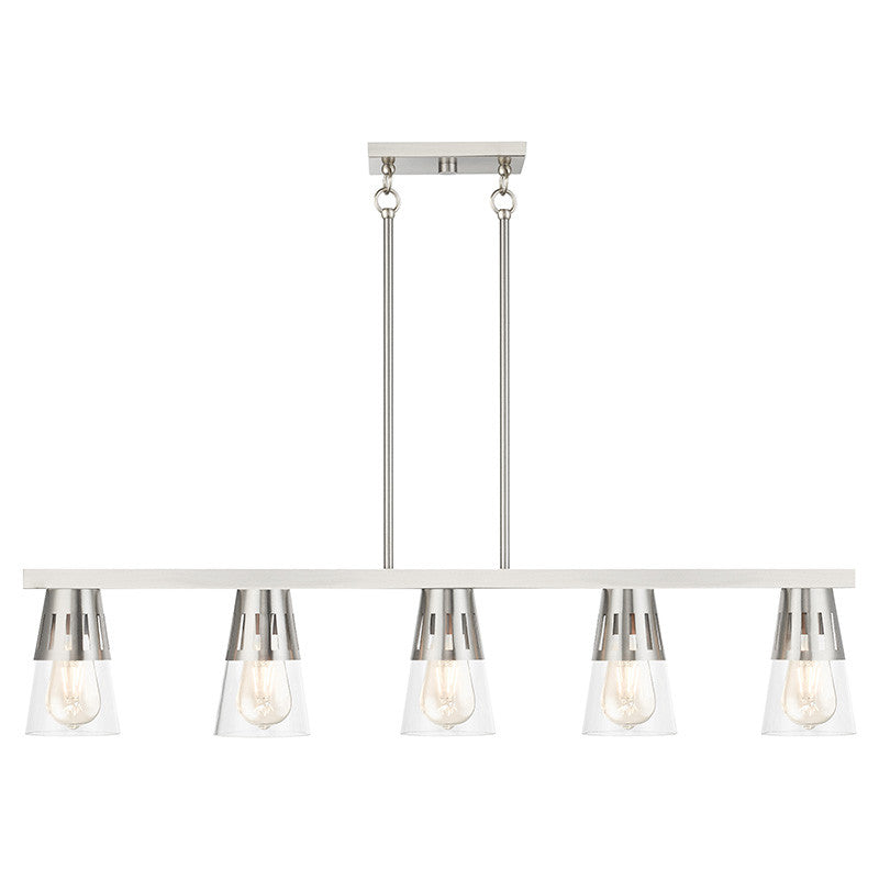 Livex Lighting Bennington Collection 5 Light Brushed Nickel Large Linear Chandelier 56455-91