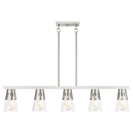 Livex Lighting Bennington Collection 5 Light Brushed Nickel Large Linear Chandelier 56455-91