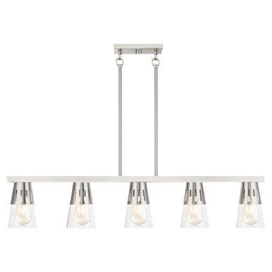 Livex Lighting Bennington Collection 5 Light Brushed Nickel Large Linear Chandelier 56455-91