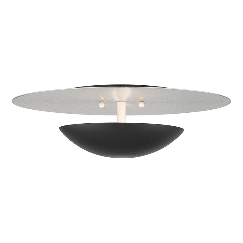 Livex Lighting Ventura Collection 2 Light Black Large Semi-Flush/ Wall Sconce with Brushed Nickel Reflector Backplate 56570-04