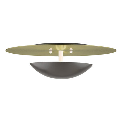 Livex Lighting Ventura Collection 2 Light English Bronze Large Semi-Flush/ Wall Sconce with Antique Brass Reflector Backplate 56570-92