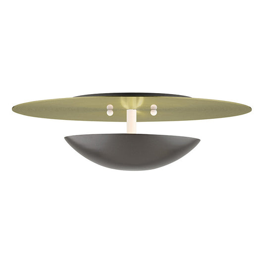 Livex Lighting Ventura Collection 2 Light English Bronze Large Semi-Flush/ Wall Sconce with Antique Brass Reflector Backplate 56570-92