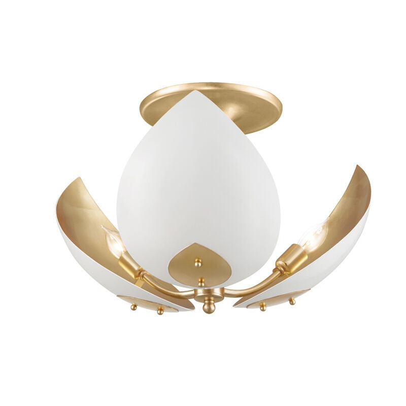 Hudson Valley Lighting Lotus Semi Flush in Gold Leaf/white 5703-GL/WH