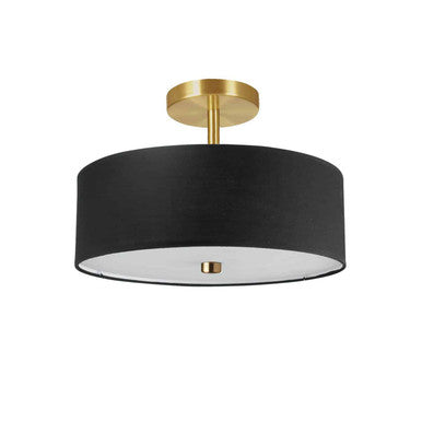 Dainolite 3 Light Incandescent Semi-Flush Mount Aged Brass with Black Shade 571-143SF-AGB-BK