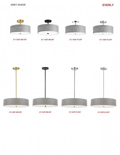 Dainolite 3 Light Incandescent Semi-Flush Mount Aged Brass with Grey Shade 571-143SF-AGB-GRY