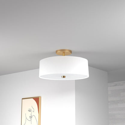 Dainolite 3 Light Incandescent Semi-Flush Mount Aged Brass with White Shade 571-143SF-AGB-WH