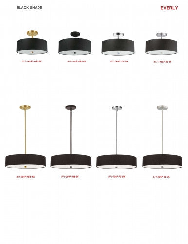 Dainolite 3 Light Incandescent Matte Black Semi-Flush Fixture w/ Black Shade 571-143SF-MB-BK