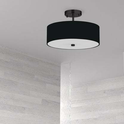 Dainolite 3 Light Incandescent Matte Black Semi-Flush Fixture w/ Black Shade 571-143SF-MB-BK