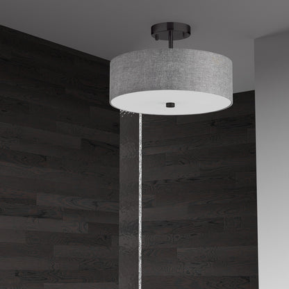 Dainolite 3 Light Incandescent Matte Black Semi-Flush Fixture w/ Grey Shade 571-143SF-MB-GRY