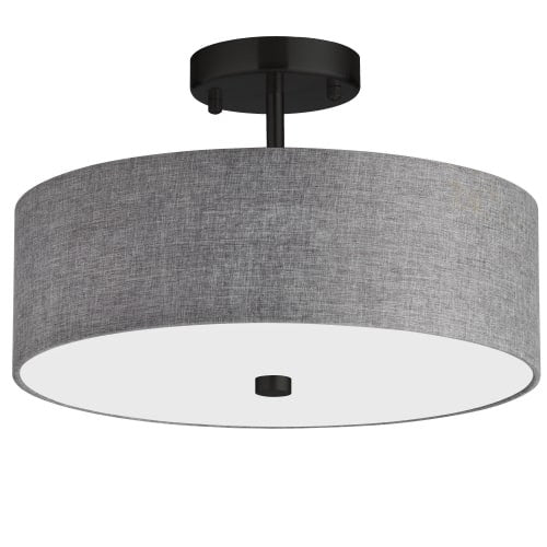 Dainolite 3 Light Incandescent Matte Black Semi-Flush Fixture w/ Grey Shade 571-143SF-MB-GRY