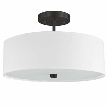 Dainolite 3 Light Incandescent Matte Black Semi-Flush Fixture w/ White Shade 571-143SF-MB-WH