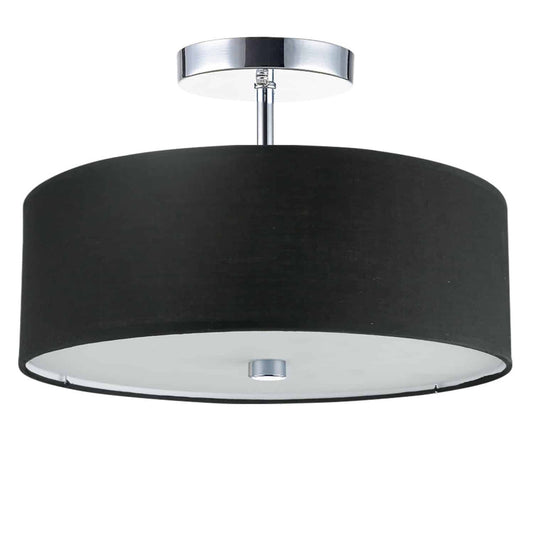 Dainolite 3 Light Incandescent Semi Flush Polished Chrome Finish with Black Shade 571-143SF-PC-BK